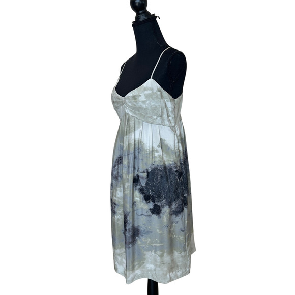 Anthropologie Olive Green Silk Babydoll Mini Dress SIze 10 Watercolor Slip RARE - Picture 2 of 5